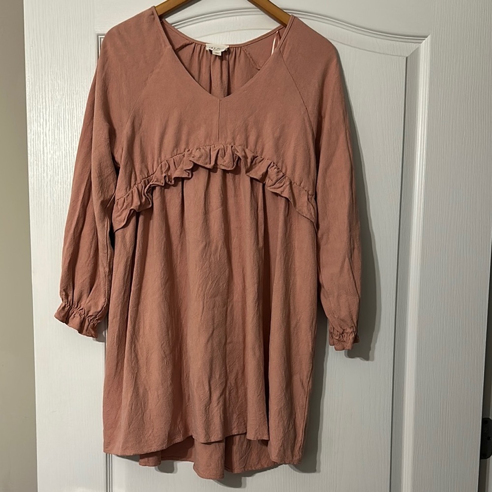 Pink Ruffle Long Sleeve Dress